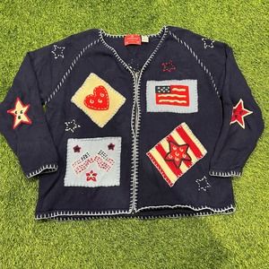 Vintage Fourth of July Cartigan Grandma Sweater 2XL